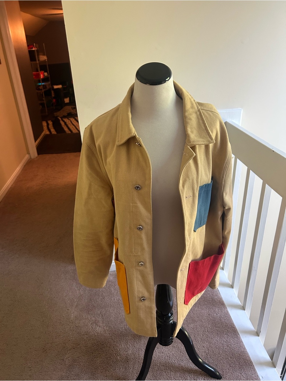 Mifland Multicolor Work Jacket | Tan Jacket with Red, Blue & Yellow Pockets